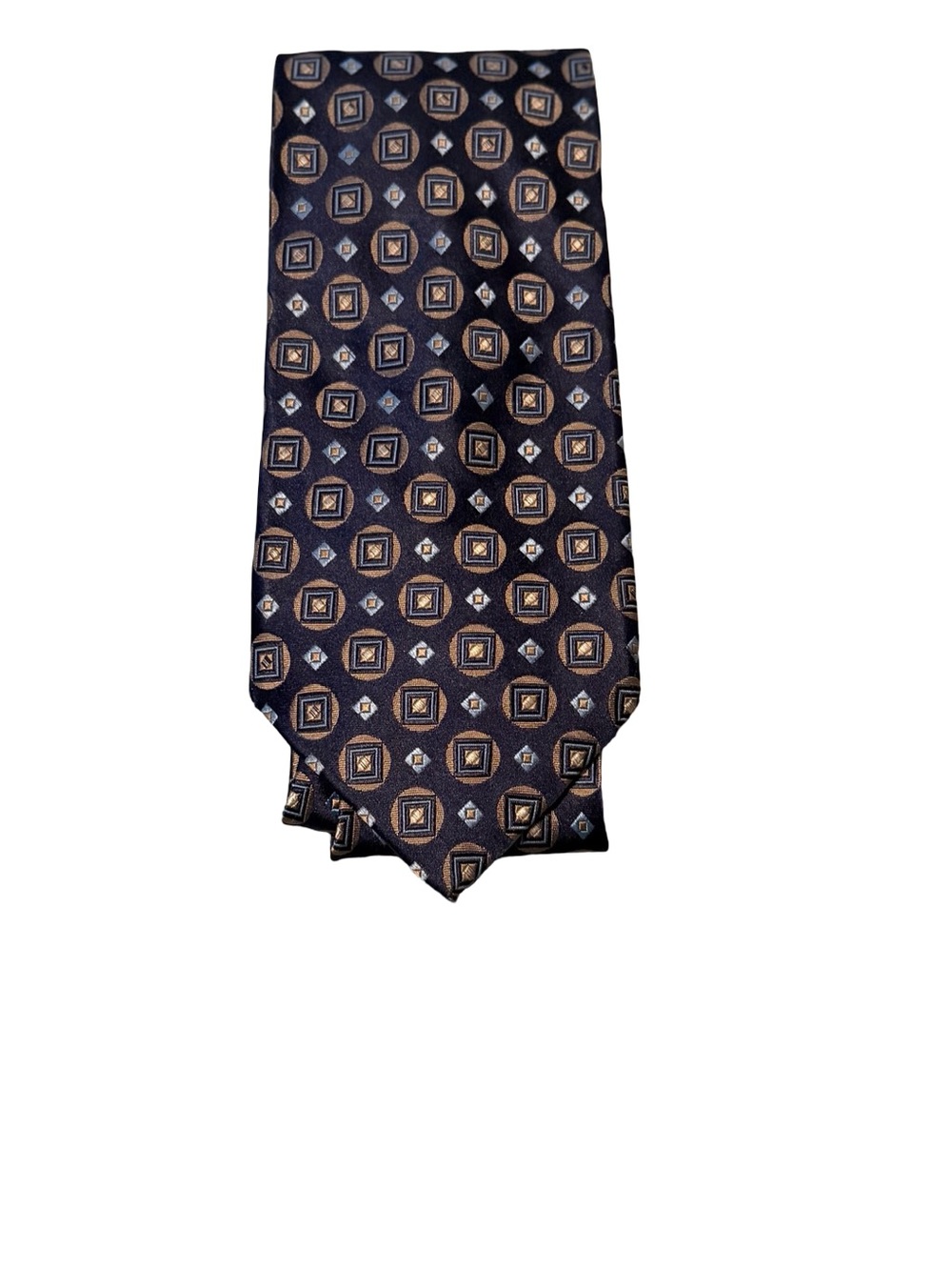 Bruno Piattelli Extra Long 100% Silk Tie Navy Blue Geometric Necktie